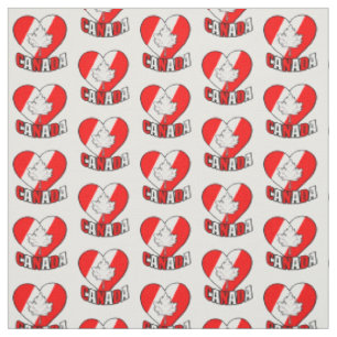 Canada Maple Leaf on Heart Red White Fabric