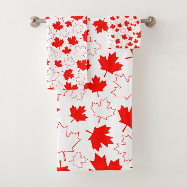 Canada Maple Leaf Red White Random Pattern Bath Towel Set (Insitu)