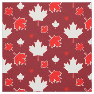 Canada Maple Leaf with Hearts on Crimson RED Fabric