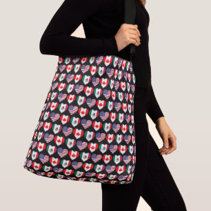 Canada Mexico USA 2026 Country Flags Hearts Crossbody Bag