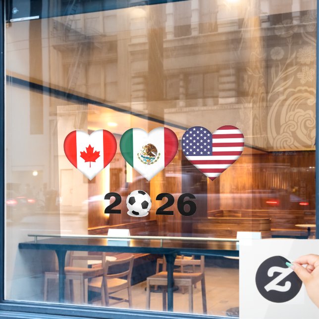 Canada Mexico USA hosting Football Tournament 2026 Window Cling (Cafe Window)