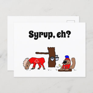 Canada Moose Maple Syrup Beaver Funny Cartoon Postcard