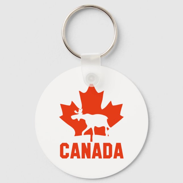Canada Moose Red Maple Leaf Canadian Pride Keychain (Front)
