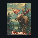 Canada Moose Vintage Postcard<br><div class="desc">Immerse yourself in the nostalgic charm of Canada's wilderness with our vintage travel ad illustration. This captivating piece captures the essence of a bygone era, where majestic moose roam freely in the timeless splendour of the country's natural landscapes. Picture yourself on a tranquil journey, encountering these iconic creatures against the...</div>