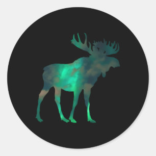 Canada Moose With Northern Light Sky Clouds Nature Classic Round Sticker