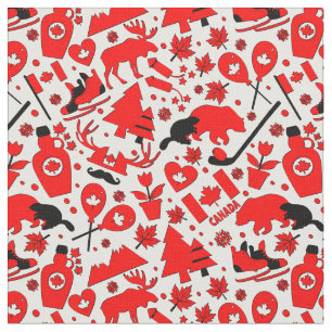 Canada National Day Canadian Icons Red White  Fabric