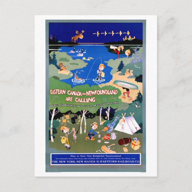 Canada Newfoundland Vintage Travel Poster Restored Postcard (Front)