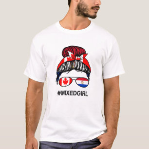Canada Paraguay Flag Canadian Paraguayan Messy Bun T-Shirt