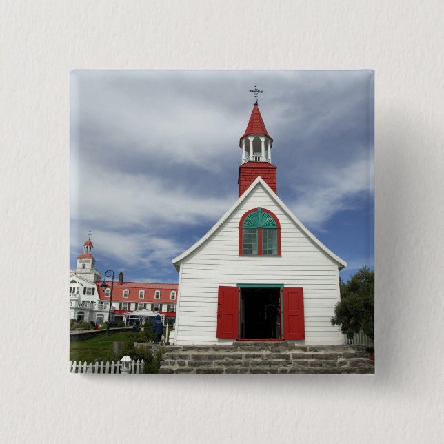 Canada,  Quebec,  Tadoussac. Petite Chapelle, 2 Inch Square Button (Front)