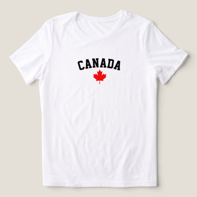 Canada Red Maple Leaf Minimalist Arched Text Tri-Blend Shirt (Design Front)