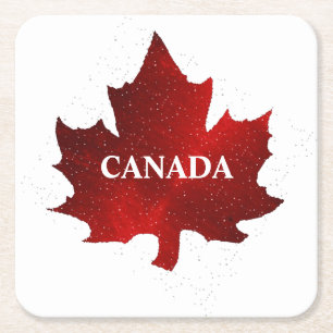 CANADA Red Maple Leaf Square Paper Coaster