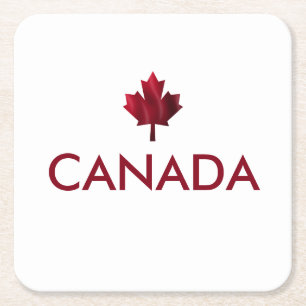 Canada Red Maple Leaf Square Paper Coaster