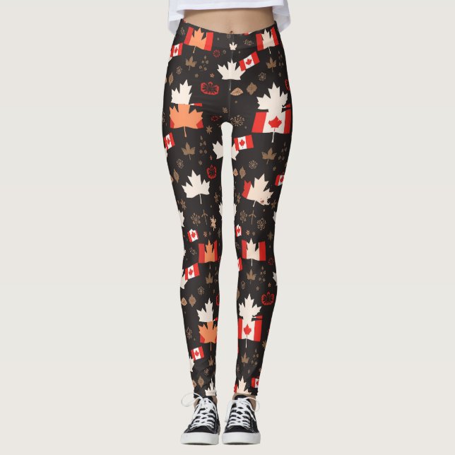 Canada Red White Canadian Flag Maple Leaf Leggings (Front)