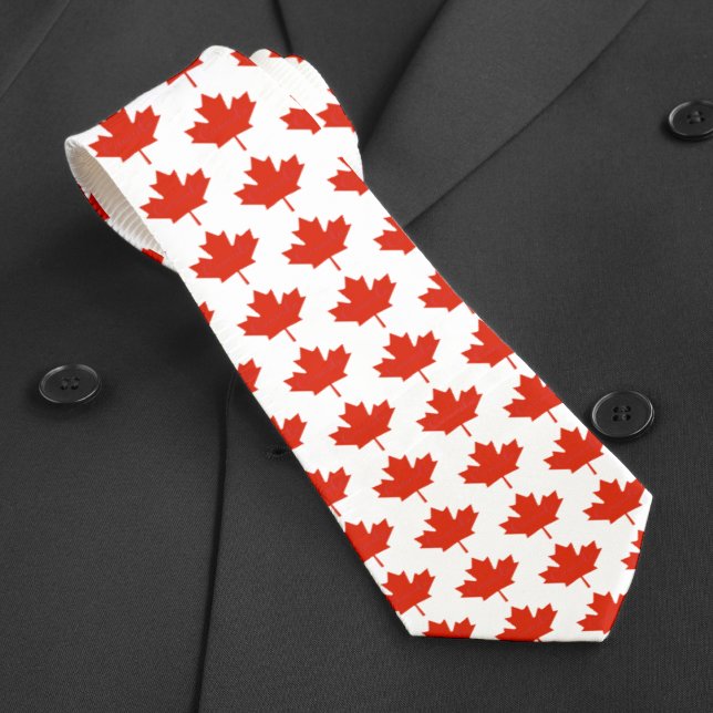 Canada Red White Canadian Flag Maple Leaf Pattern Tie (Canada Red White Canadian Flag Maple Leaf Pattern Neck Tie)