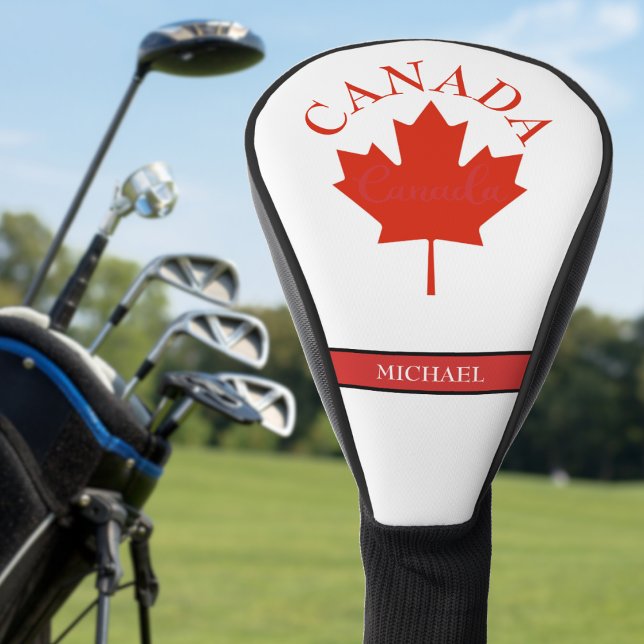 Canada Red & White Canadian Flag Name Golf Head Cover (Canada Canadian flag maple leaf golf head cover)