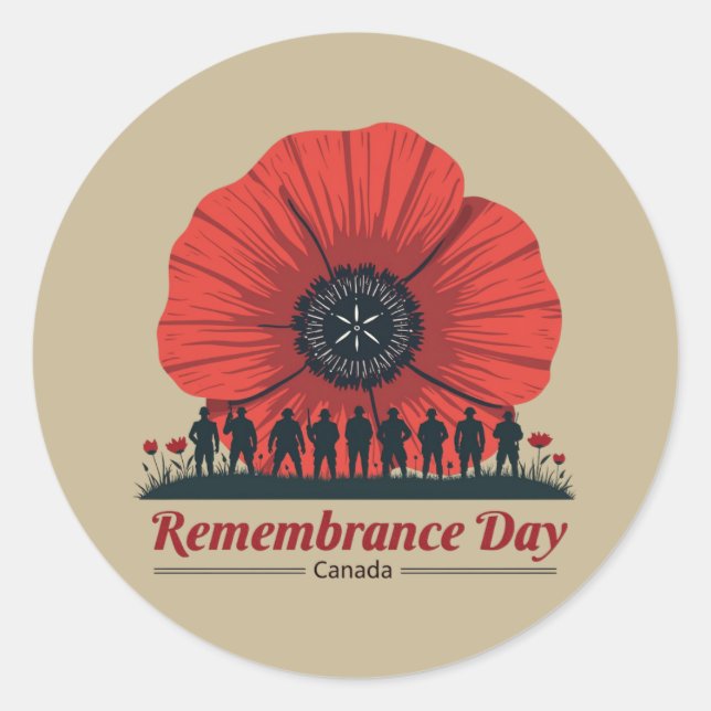 Canada Remembrance Day – Honouring Veterans Classic Round Sticker (Front)