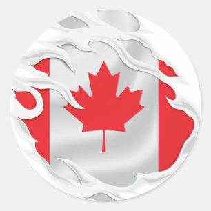 Canada Ripped Flag Classic Round Sticker