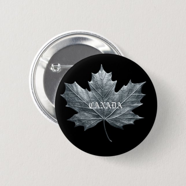 CANADA SILVER MAPLE LEAF 2 INCH ROUND BUTTON (Front & Back)