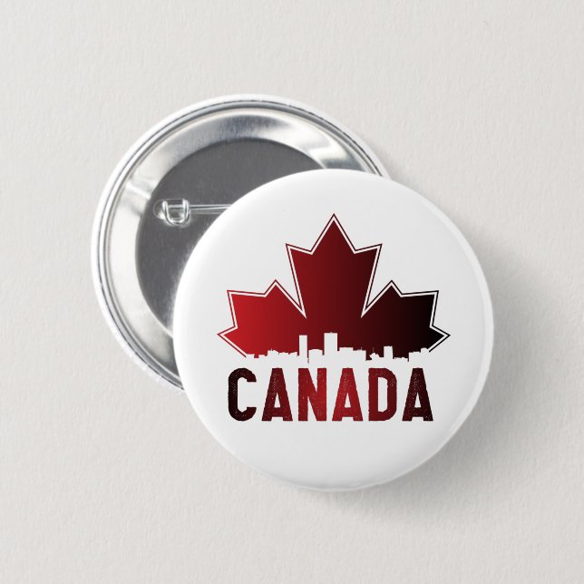 Canada Skyline Gradient Maple Leaf Patriotic 2 Inch Round Button (Front & Back)