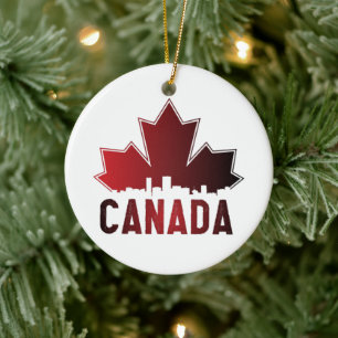 Canada Skyline Gradient Maple Leaf Patriotic Ceramic Ornament