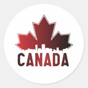 Canada Skyline Gradient Maple Leaf Patriotic Classic Round Sticker