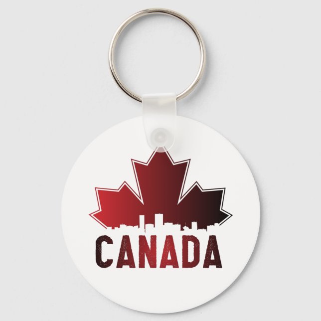 Canada Skyline Gradient Maple Leaf Patriotic Keychain (Front)