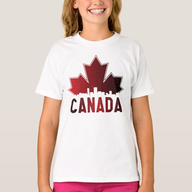 Canada Skyline Gradient Maple Leaf Patriotic T-Shirt (Front)