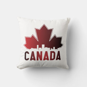 Canada Skyline Gradient Maple Leaf Patriotic Throw Pillow