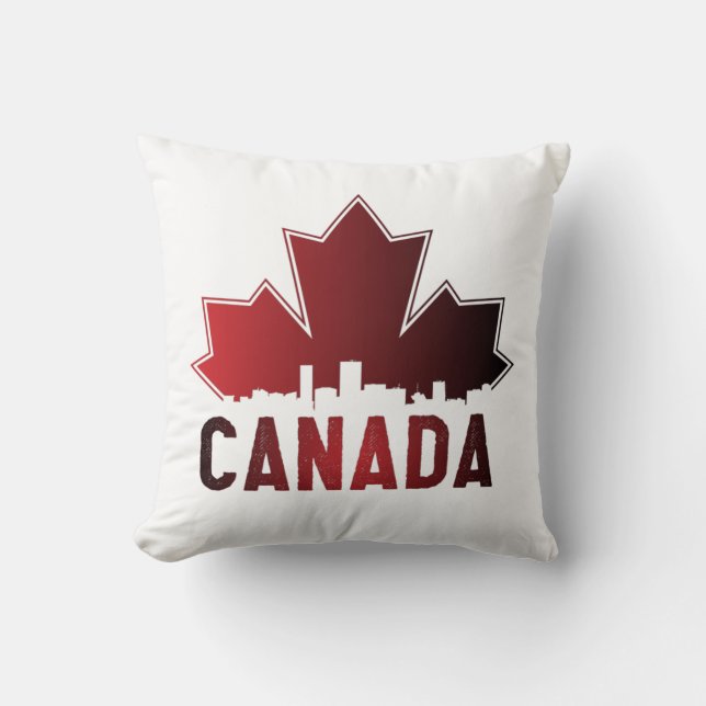 Canada Skyline Gradient Maple Leaf Patriotic Throw Pillow (Front)