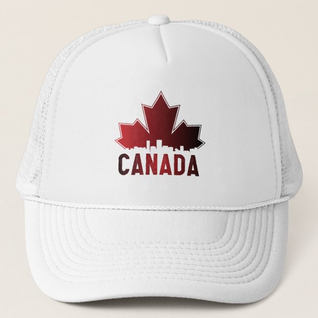 Canada Skyline Gradient Maple Leaf Patriotic Trucker Hat (Front)