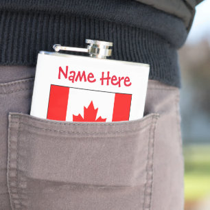 Canada Snow Canadian Flag Red Personalization Hip Flask