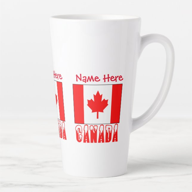 Canada Snow Canadian Flag Red Personalized Large Latte Mug (Right)