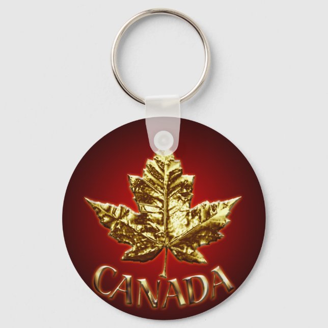 Canada Souvenir Key Chain Gold Chrome Maple Leaf (Front)