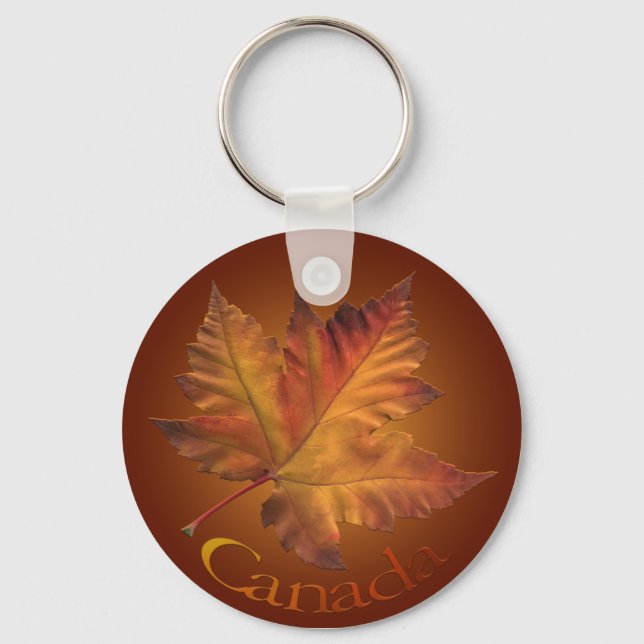 Canada Souvenir Key Chain Gold Chrome Maple Leaf (Front)