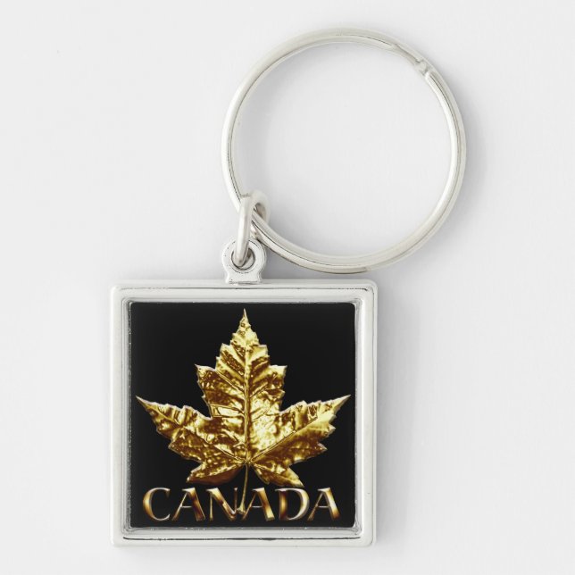 Canada Souvenir Key Chain Gold Chrome Maple Leaf (Front)
