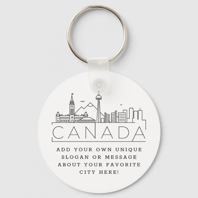 Canada Stylized Skyline Custom Slogan Keychain (Front)