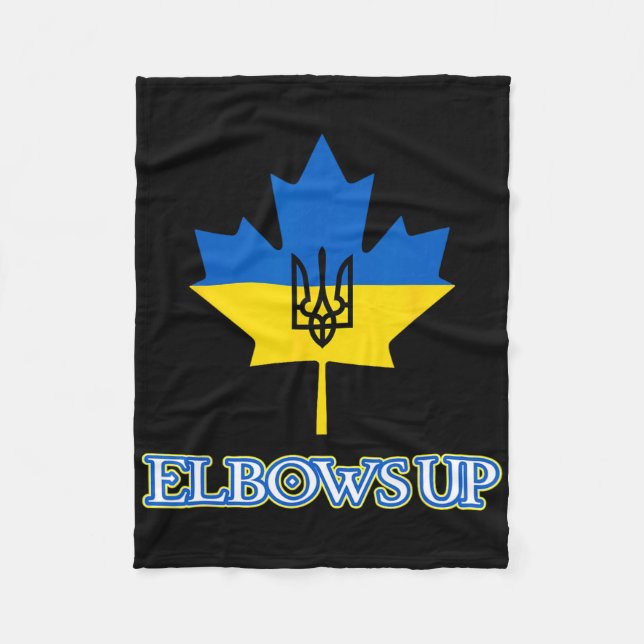 Canada Supports Ukraine Elbows Up Maple Leaf Tride Fleece Blanket (Front)