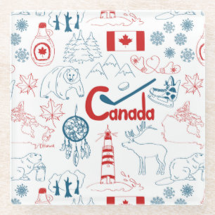 Canada Symbols Pattern Glass Coaster