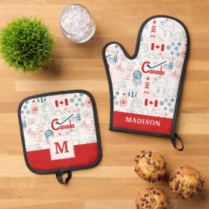 Canada   Symbols Pattern Oven Mitt & Pot Holder Set