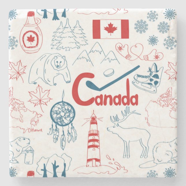 Canada | Symbols Pattern Stone Coaster (Front)