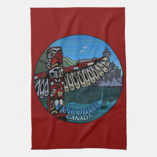 Canada Towel Native Totem Pole Vancouver Tea Towel