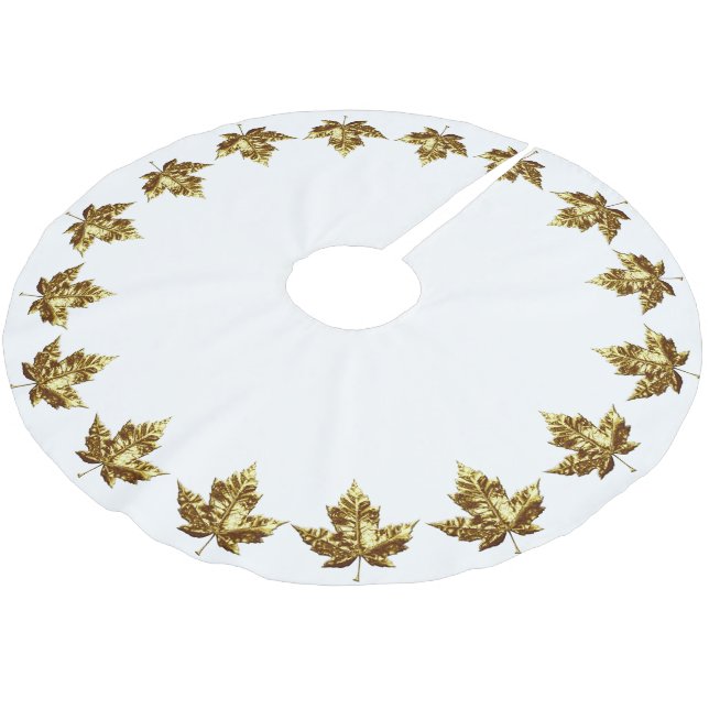 Canada Tree Skirt Holiday Gold Leaf Canada Decor (Angled)