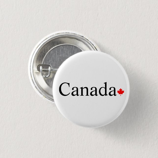 Canada typography with red maple leaf 1 inch round button (Front & Back)