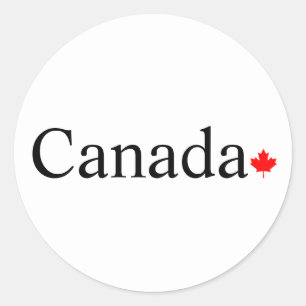 Canada typography with red maple leaf classic round sticker