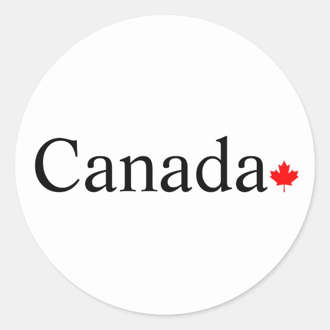 Canada typography with red maple leaf classic round sticker (Front)