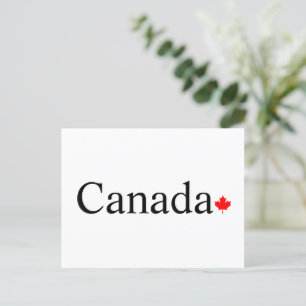 Canada typography with red maple leaf postcard