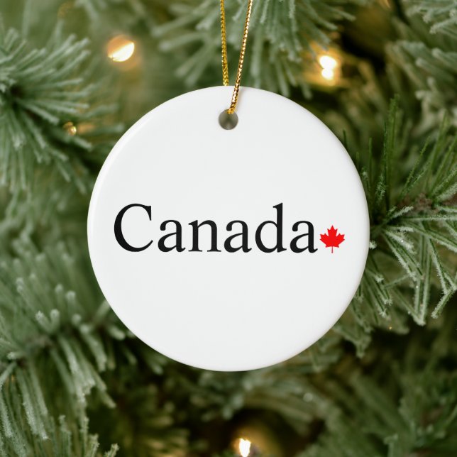Canada typography with red maple leaf white ceramic ornament (Tree)