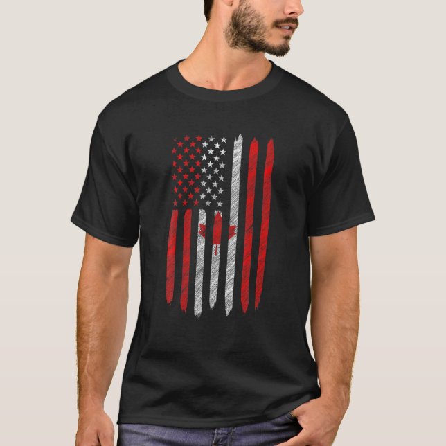 Canada USA Canadian American Flag Love Home 4Th Of T-Shirt (Front)