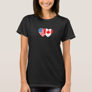 Canada & USA Flag Twin Heart for Canadian American T-Shirt
