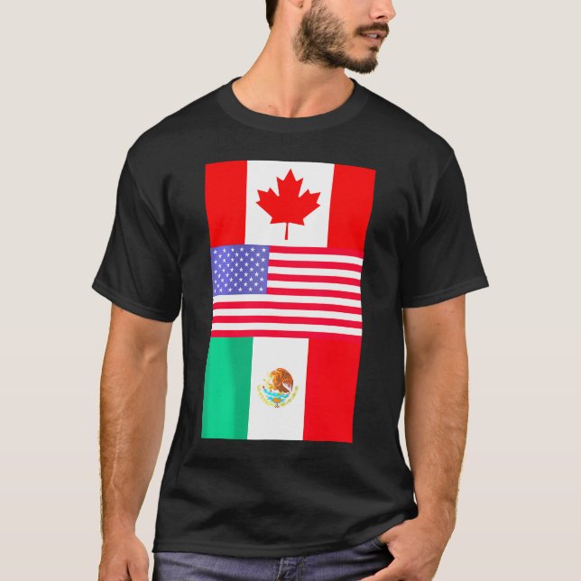 Canada Usa Mexico North America Flags        T-Shirt (Front)